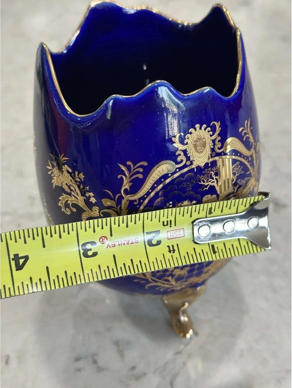Vintage Limoges French Cobalt Blue Footed Egg Vase With 18k Or 22k Gold Accent
